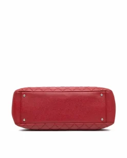 Tote Bags*Chanel Preloved Grand Shopping Tote with Caviar Leather and Curb Chain Red