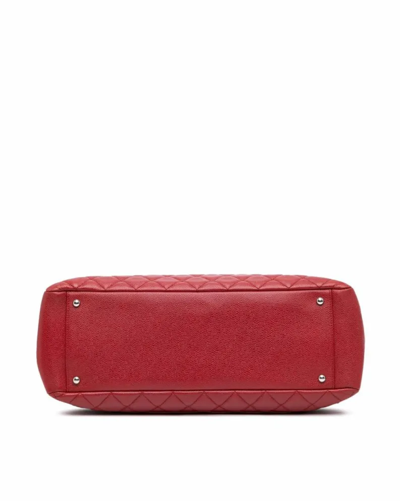 Tote Bags*Chanel Preloved Grand Shopping Tote with Caviar Leather and Curb Chain Red