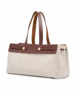 Tote Bags*Hermes Preloved Herbag Cabas Canvas Tote with Leather Straps and Brown
