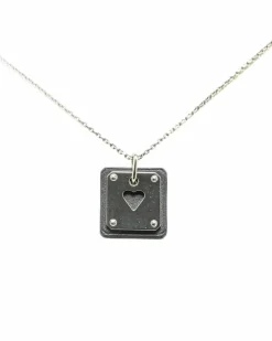 Necklaces*Hermes Preloved Herms Chaine dAncre Heart Pendant Necklace in Black Leather Silver