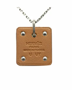 Necklaces*Hermes Preloved Herms Chaine dAncre Heart Pendant Necklace in Black Leather Silver