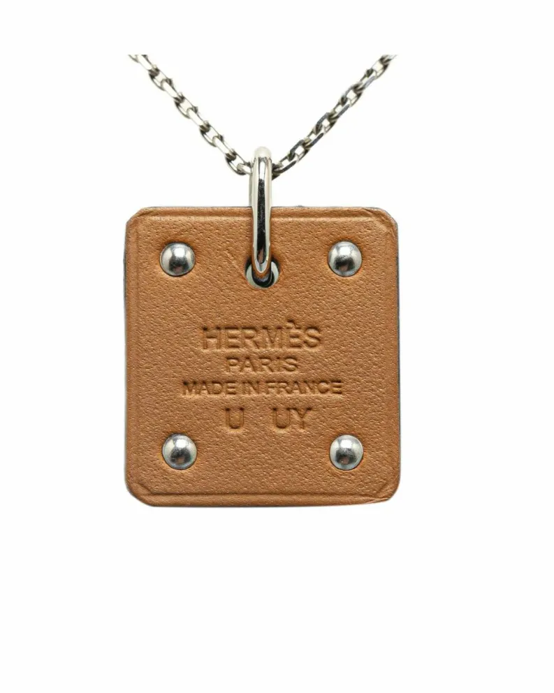 Necklaces*Hermes Preloved Herms Chaine dAncre Heart Pendant Necklace in Black Leather Silver