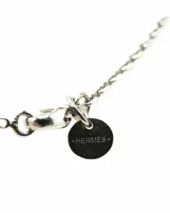 Necklaces*Hermes Preloved Herms Chaine dAncre Heart Pendant Necklace in Black Leather Silver