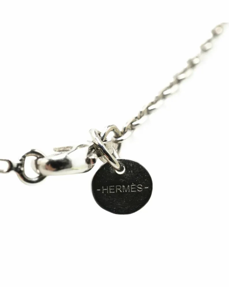 Necklaces*Hermes Preloved Herms Chaine dAncre Heart Pendant Necklace in Black Leather Silver