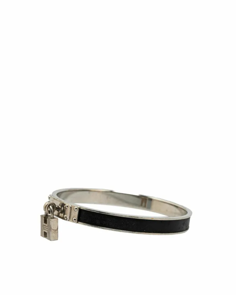 Bracelets*Hermes Preloved Herms Clic Clac H Leather Bracelet with Palladium Lock Black