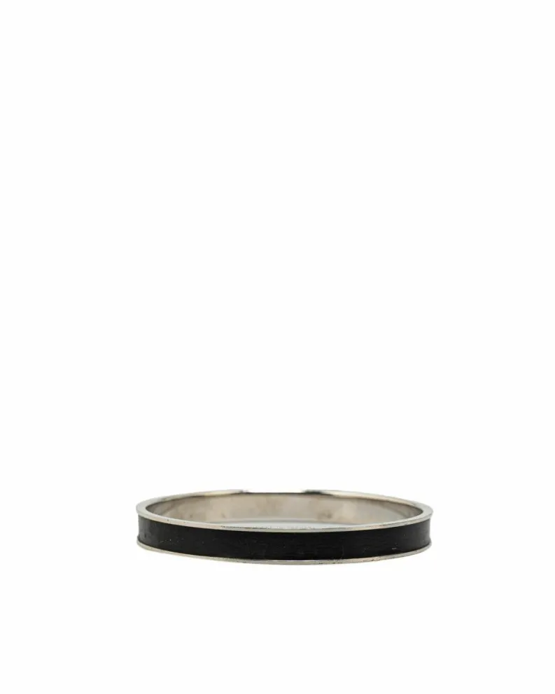 Bracelets*Hermes Preloved Herms Clic Clac H Leather Bracelet with Palladium Lock Black