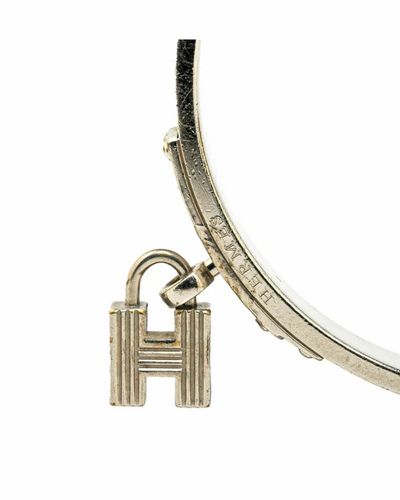 Bracelets*Hermes Preloved Herms Clic Clac H Leather Bracelet with Palladium Lock Black
