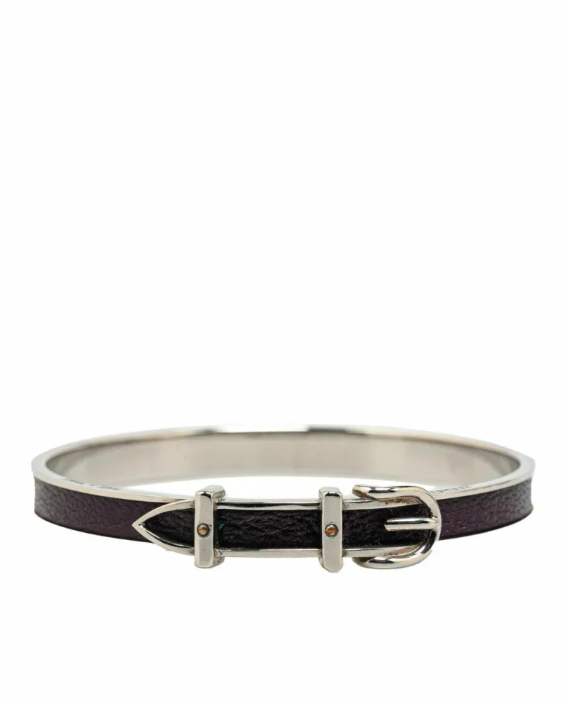 Bracelets*Hermes Preloved Herms Clic H Bracelet Purple Leather Palladium-plated Metal Black