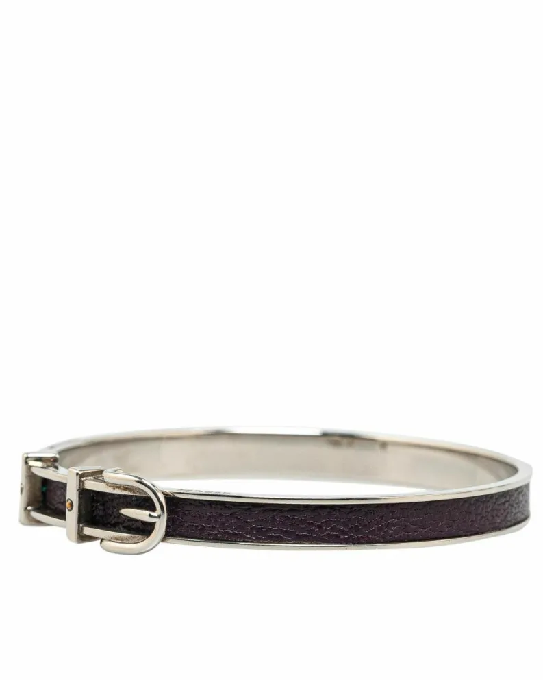 Bracelets*Hermes Preloved Herms Clic H Bracelet Purple Leather Palladium-plated Metal Black
