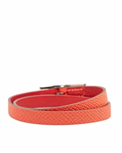 Bracelets*Hermes Preloved Herms Clic H Leather Bracelet Red