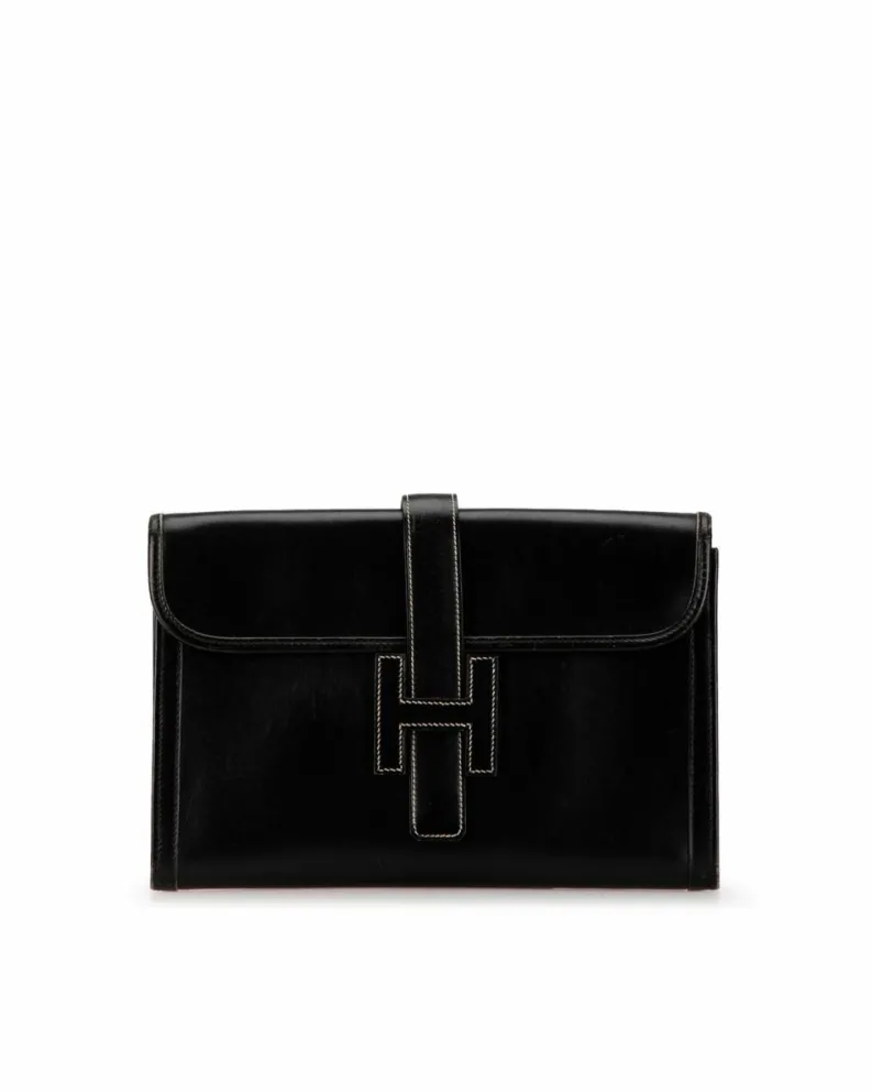 Clutch Bags*Hermes Preloved Herms Kelly Clutch Leather Black