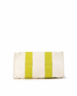 Tote Bags*Hermes Preloved Herms Canvas Tote Bag with Lime Green Straps White
