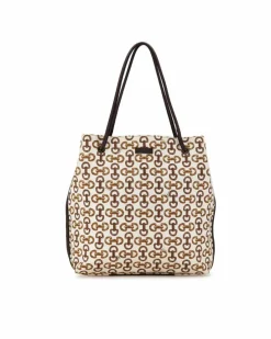 Tote Bags*Gucci Preloved Horsebit 1955 Tote Bag BeigeBrown White