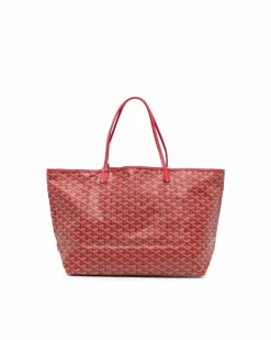 Tote Bags*Goyard Preloved ine Saint Louis GM Coated Canvas Tote with Leather Trim and Red
