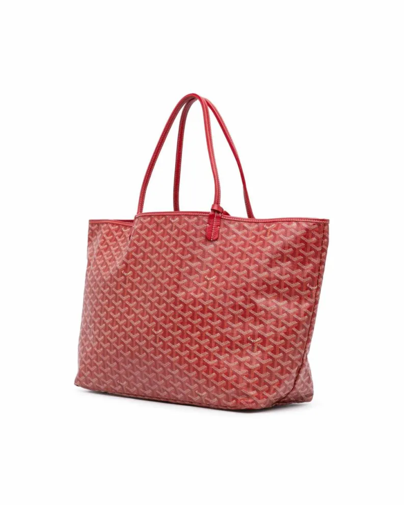 Tote Bags*Goyard Preloved ine Saint Louis GM Coated Canvas Tote with Leather Trim and Red