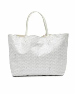 Tote Bags*Goyard Preloved ine Saint Louis GM Coated Canvas Tote with Leather Trim White