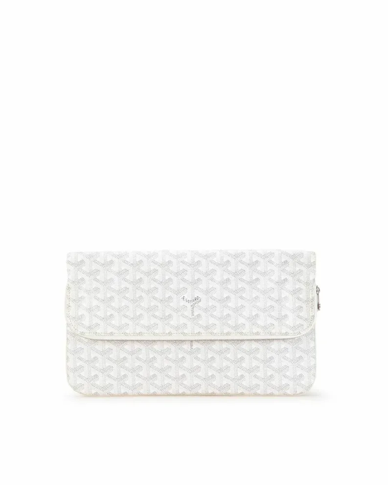 Clutch Bags*Goyard Preloved ine Sainte Marie MM Coated Canvas Clutch Bag with Flap and White