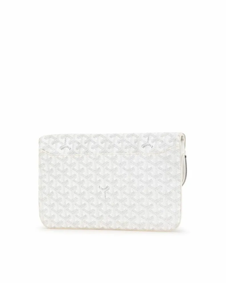Clutch Bags*Goyard Preloved ine Sainte Marie MM Coated Canvas Clutch Bag with Flap and White