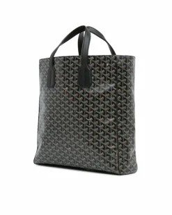 Tote Bags*Goyard Preloved ine Voltaire Coated Canvas Tote with Flat Leather Handle Black