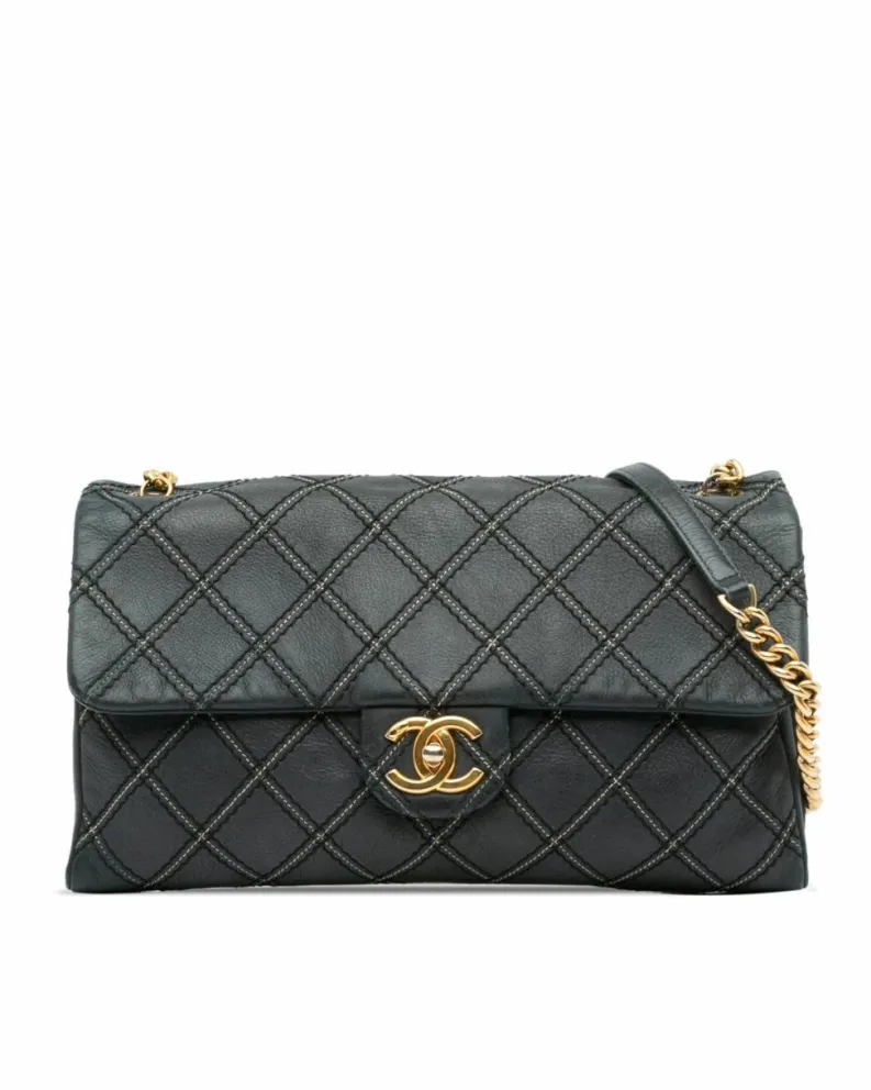 Cross-Body Bags*Chanel Preloved Iridescent Calfskin Crossbody Bag with Chain Strap and Turn Blue