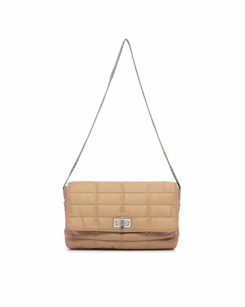 Shoulder Bags*Chanel Preloved Iridescent Chocolate Bar Shoulder Bag with Chain-Link Straps Brown