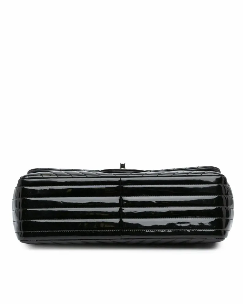 Shoulder Bags*Chanel Preloved Jumbo Classic Chevron Patent Double Flap Shoulder Bag with Black