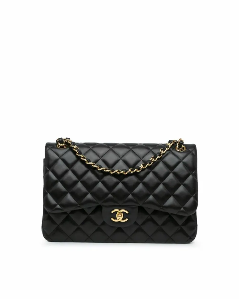 Shoulder Bags*Chanel Preloved Jumbo Classic Double Flap Quilted Lambskin Shoulder Bag with Black