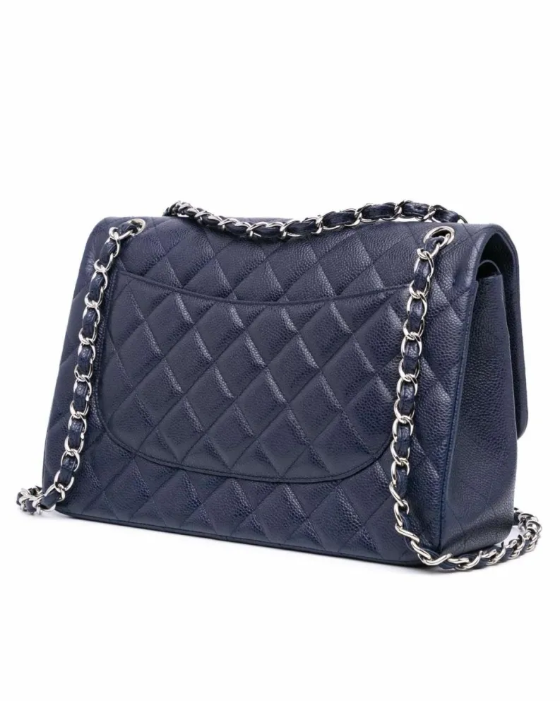 Shoulder Bags*Chanel Preloved Jumbo Classic Double Flap Quilted Leather Shoulder Bag Blue