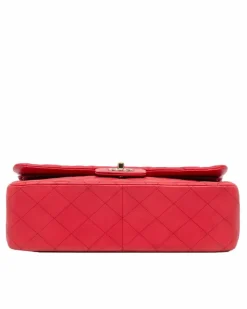 Shoulder Bags*Chanel Preloved Jumbo Classic Lambskin Double Flap Quilted Shoulder Bag Red