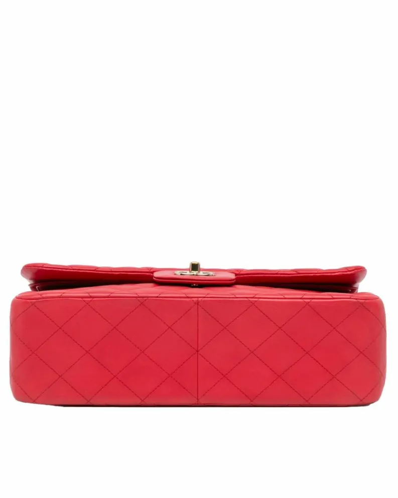 Shoulder Bags*Chanel Preloved Jumbo Classic Lambskin Double Flap Quilted Shoulder Bag Red
