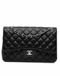 Shoulder Bags*Chanel Preloved Jumbo Classic Lambskin Double Flap Shoulder Bag with Chain Black