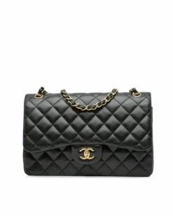 Shoulder Bags*Chanel Preloved Jumbo Classic Lambskin Double Flap Shoulder Bag with Chain Black