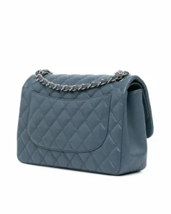 Shoulder Bags*Chanel Preloved Jumbo Classic Lambskin Double Flap Shoulder Bag with Chain Blue