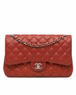Shoulder Bags*Chanel Preloved Jumbo Classic Quilted Leather Double Flap Shoulder Bag Orange