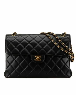 Shoulder Bags*Chanel Preloved Jumbo Lambskin Double Sided Flap Shoulder Bag with Quilted Black