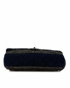 Shoulder Bags*Chanel Preloved Jumbo Quilted Jersey and Tweed Chain Flap Shoulder Bag with Blue