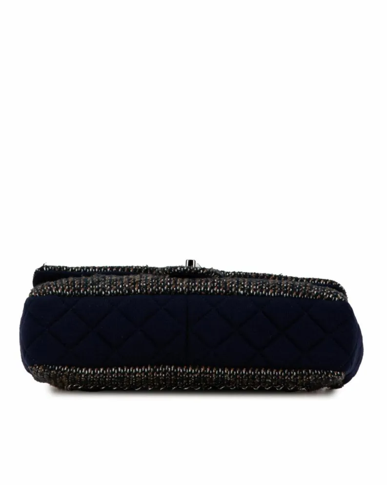 Shoulder Bags*Chanel Preloved Jumbo Quilted Jersey and Tweed Chain Flap Shoulder Bag with Blue