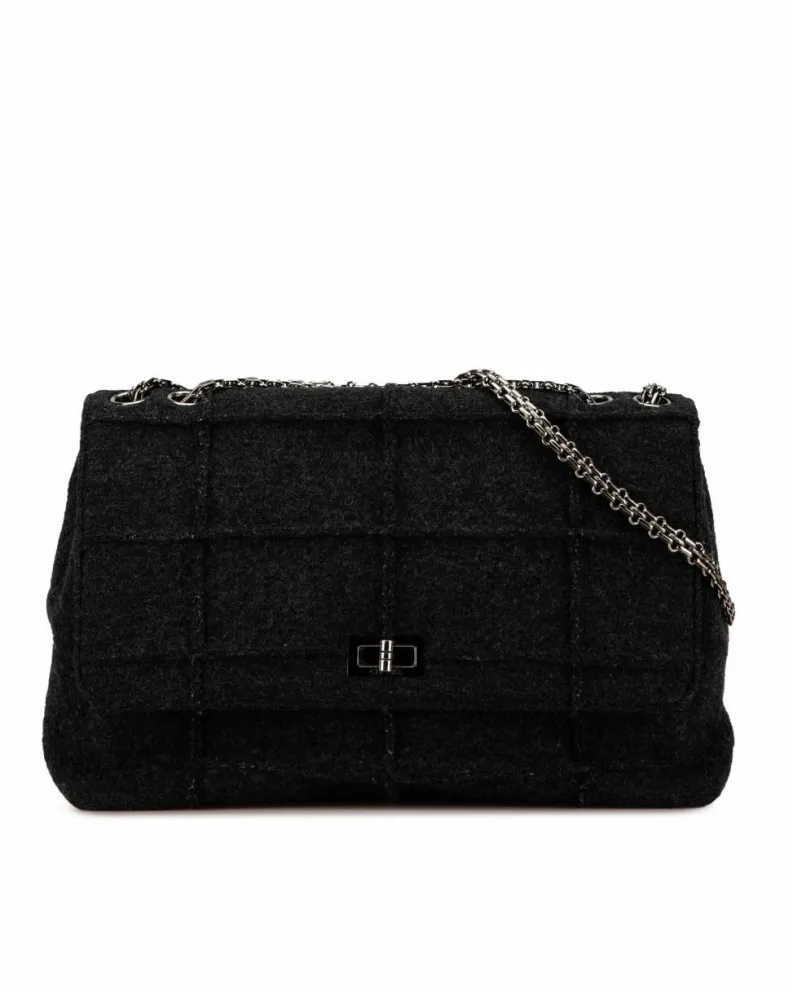Shoulder Bags*Chanel Preloved Jumbo Wool Flap Shoulder Bag with Chain Straps and Interior Grey