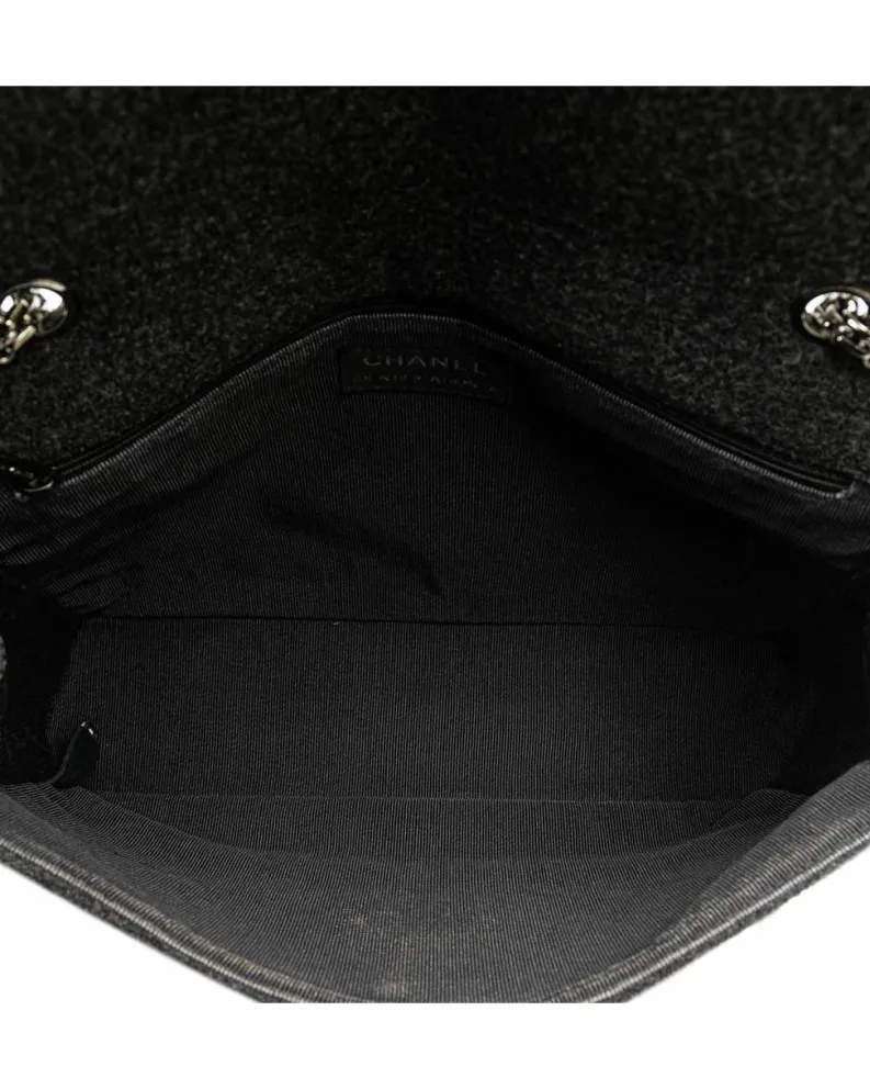 Shoulder Bags*Chanel Preloved Jumbo Wool Flap Shoulder Bag with Chain Straps and Interior Grey