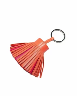 Rings*Hermes Preloved Lambskin Leather Tassel Key Ring with Silver-Tone Metal Ring Red