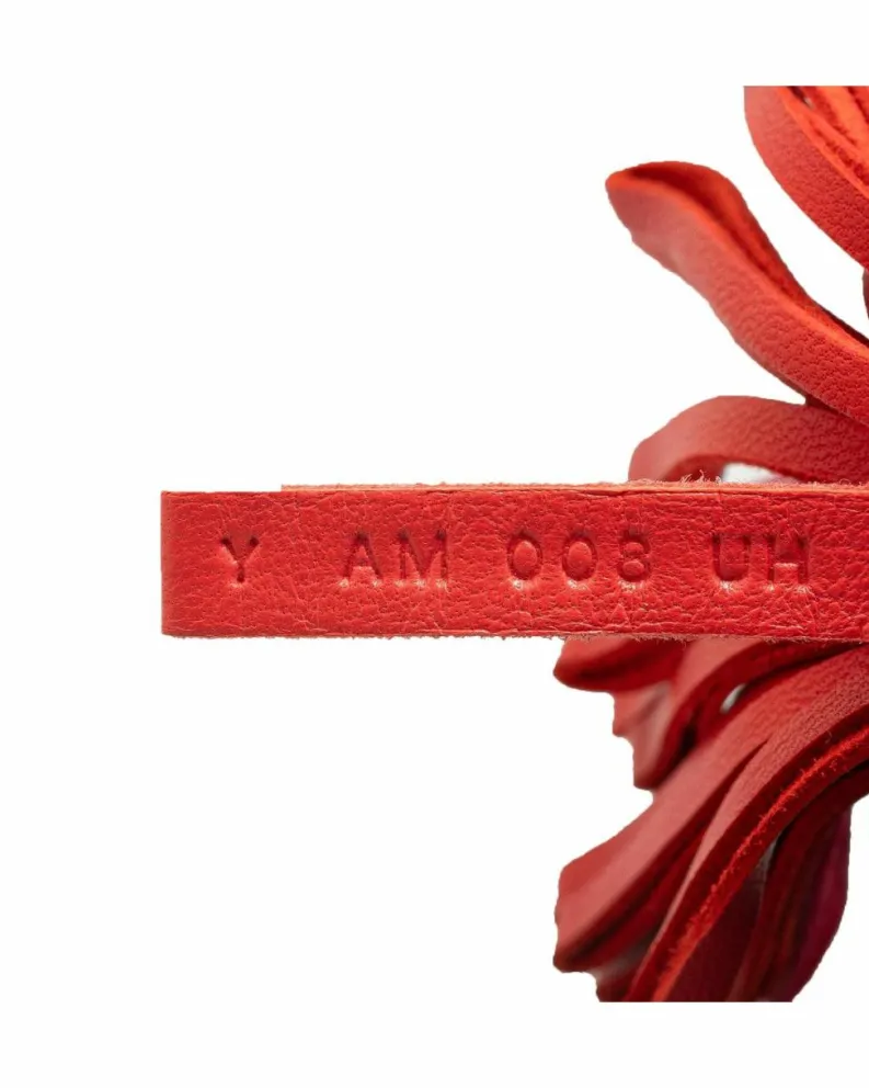 Rings*Hermes Preloved Lambskin Leather Tassel Key Ring with Silver-Tone Metal Ring Red