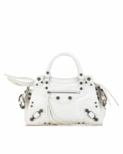 Cross-Body Bags*Balenciaga Preloved Lambskin Leather Motocross Neo Cagole XS Satchel with White