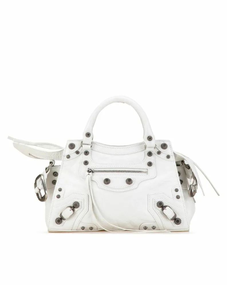 Cross-Body Bags*Balenciaga Preloved Lambskin Leather Motocross Neo Cagole XS Satchel with White