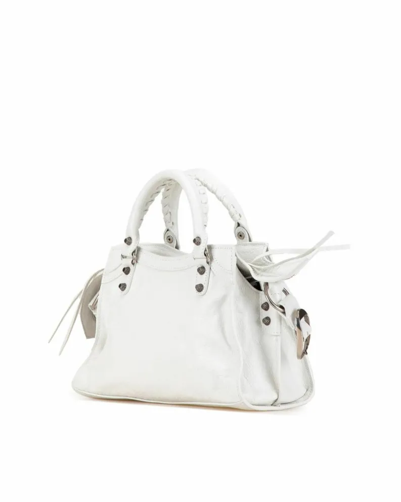 Cross-Body Bags*Balenciaga Preloved Lambskin Leather Motocross Neo Cagole XS Satchel with White