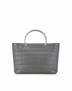Tote Bags*Chanel Preloved Lambskin Tote with Metal Handles and Interior Pockets Grey