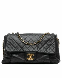 Shoulder Bags*Chanel Preloved Large Aged Calfskin Chic Quilt Flap Shoulder Bag Black