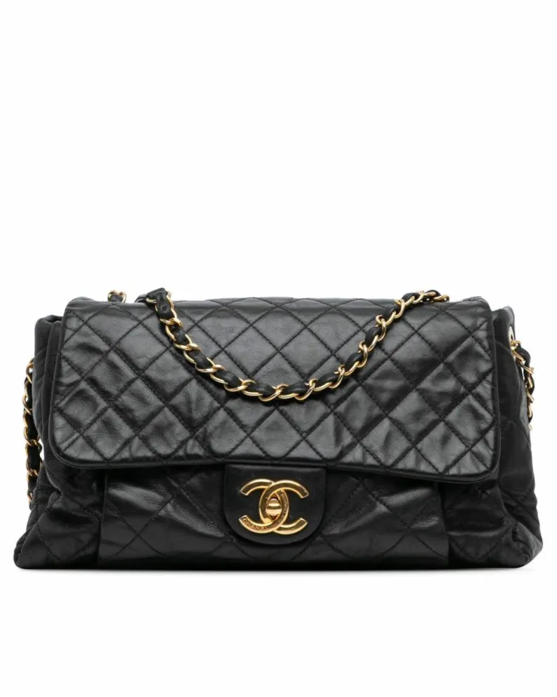 Shoulder Bags*Chanel Preloved Large Aged Calfskin Chic Quilt Flap Shoulder Bag Black