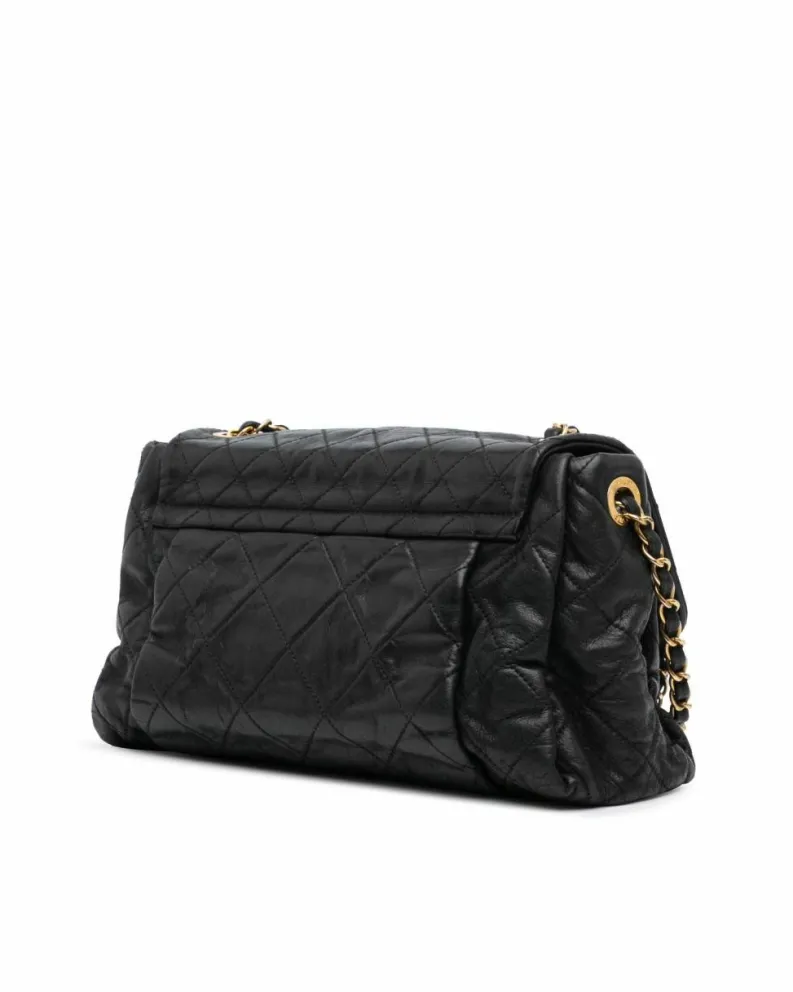 Shoulder Bags*Chanel Preloved Large Aged Calfskin Chic Quilt Flap Shoulder Bag Black