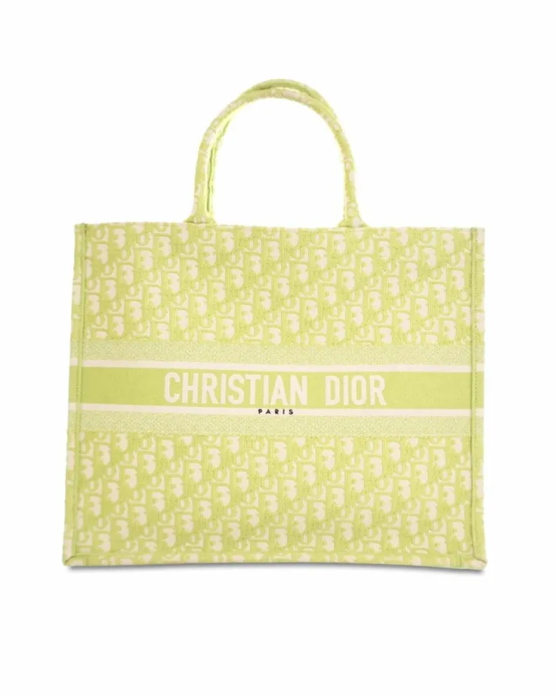 Tote Bags*Dior Preloved Large Oblique Canvas Book Tote with Rolled Handles Green
