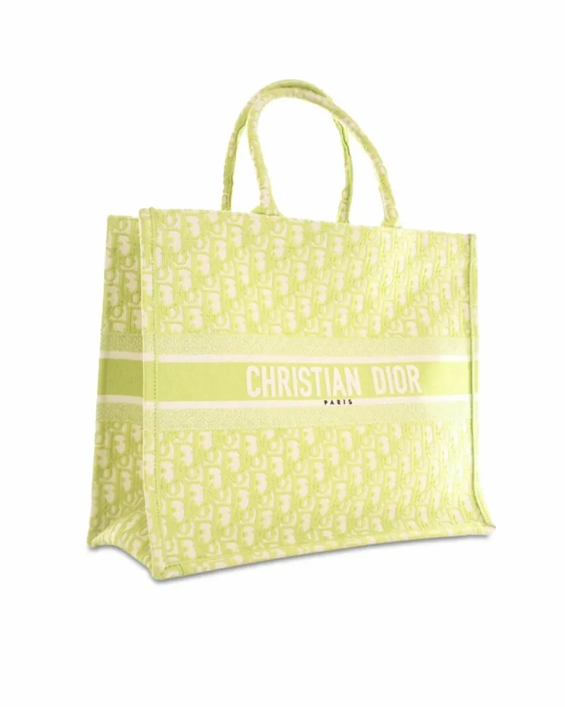 Tote Bags*Dior Preloved Large Oblique Canvas Book Tote with Rolled Handles Green
